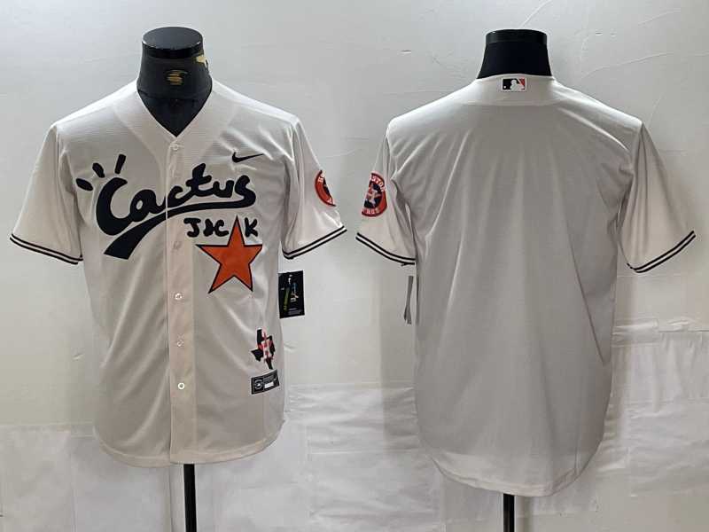 Men%27s Houston Astros Blank Cream Cactus Jack Cool Base Jersey->houston astros->MLB Jersey